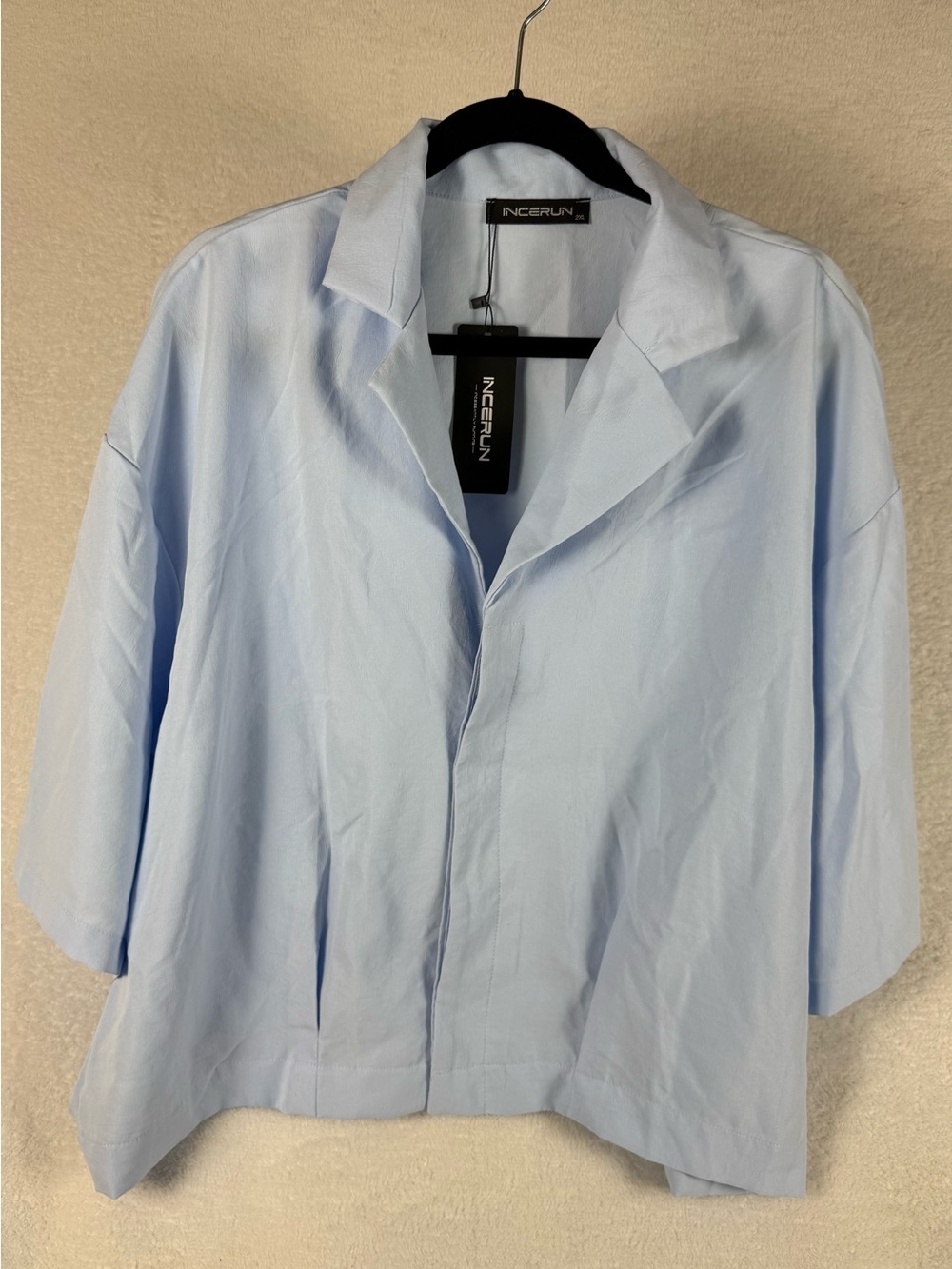Light Blue Short-Sleeve Button-Down Shirt / boxy jacket - Size 2XL